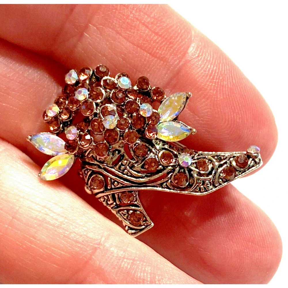 Rhinestone Boot Brooch Vintage Inspired Silvertone & Purple AB Rhinestones Pin